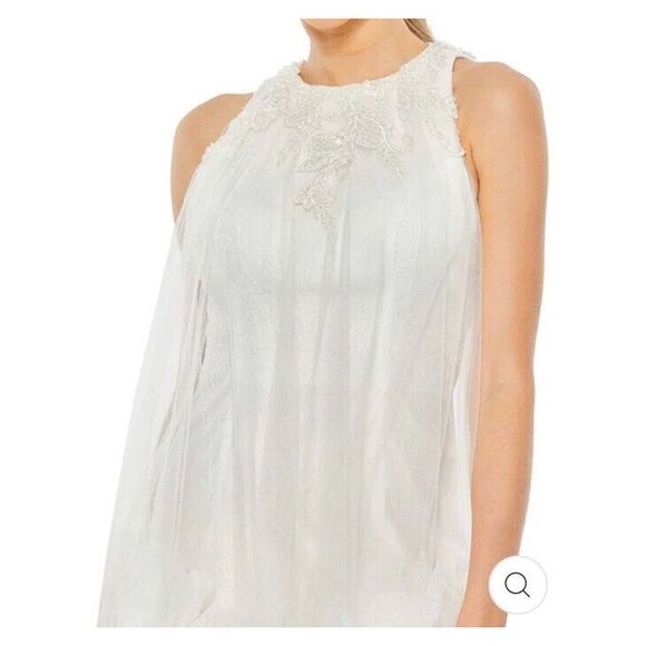 Mac Duggal Sz 2 White Halter Neck Flowy Petal A Line Mini Dress $698 NWT - Picture 3 of 10